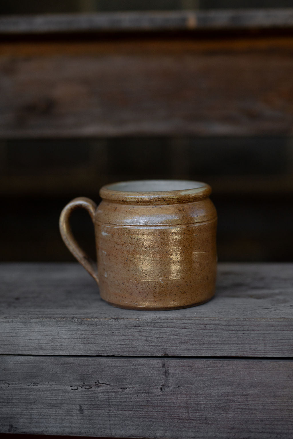 Speckled Brown Preserve Vessel with Handle