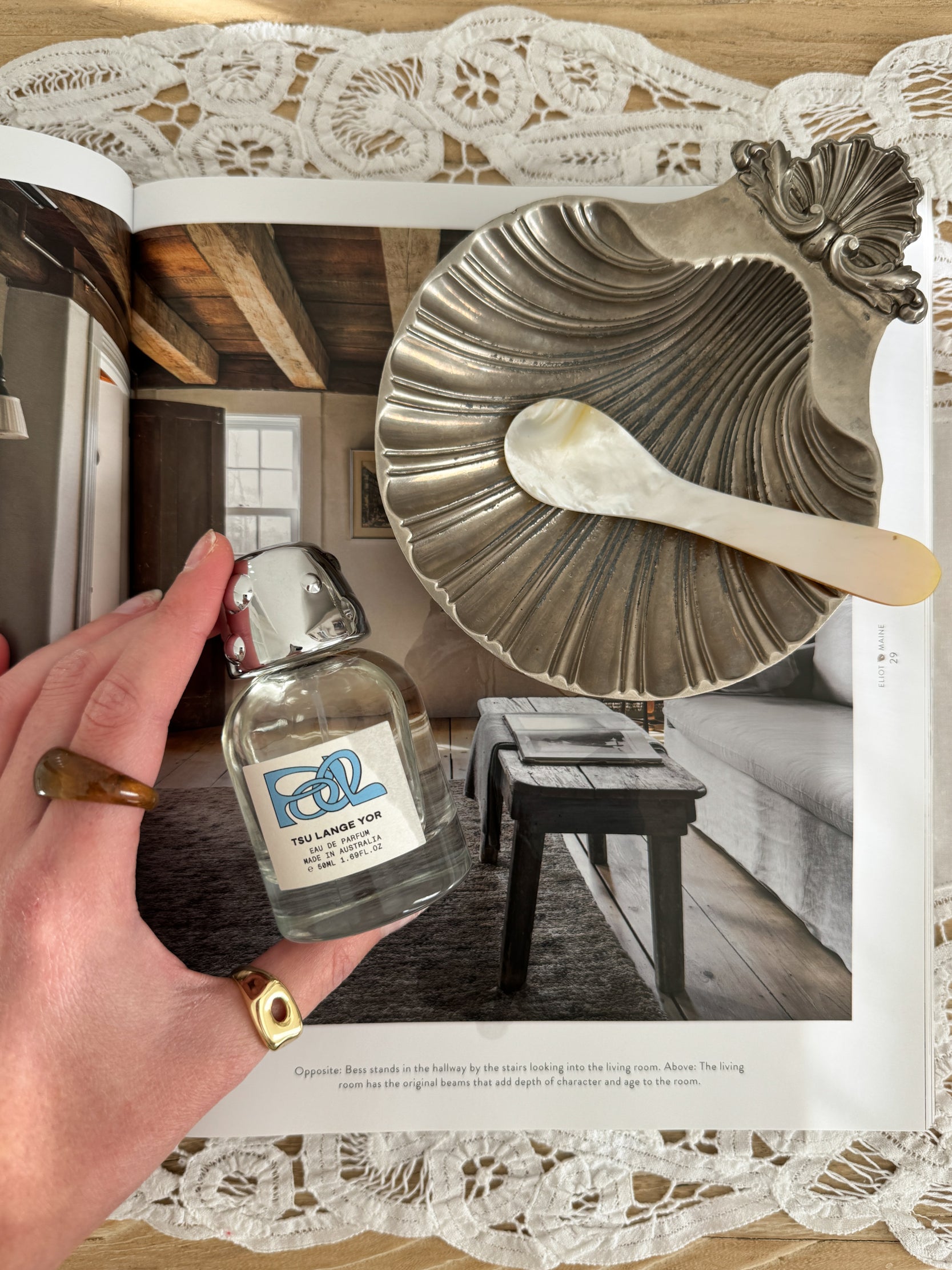 Silver-Plated Shell Dish with Mother of Pearl Spoon