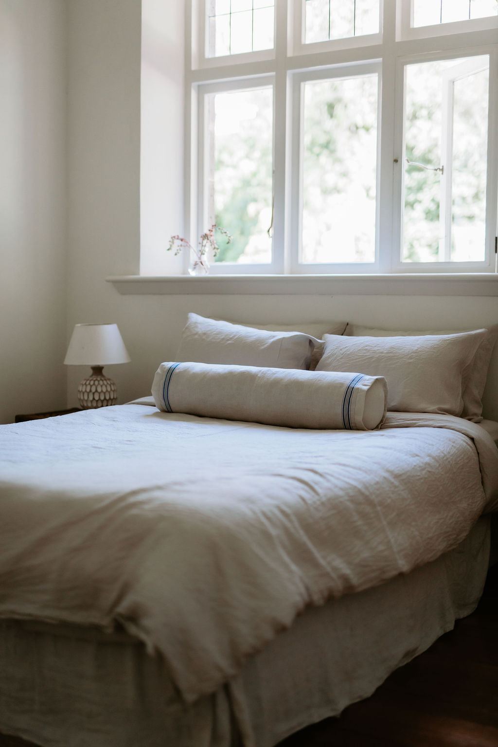 Large Cobalt Stripe Linen Bolster Cushion