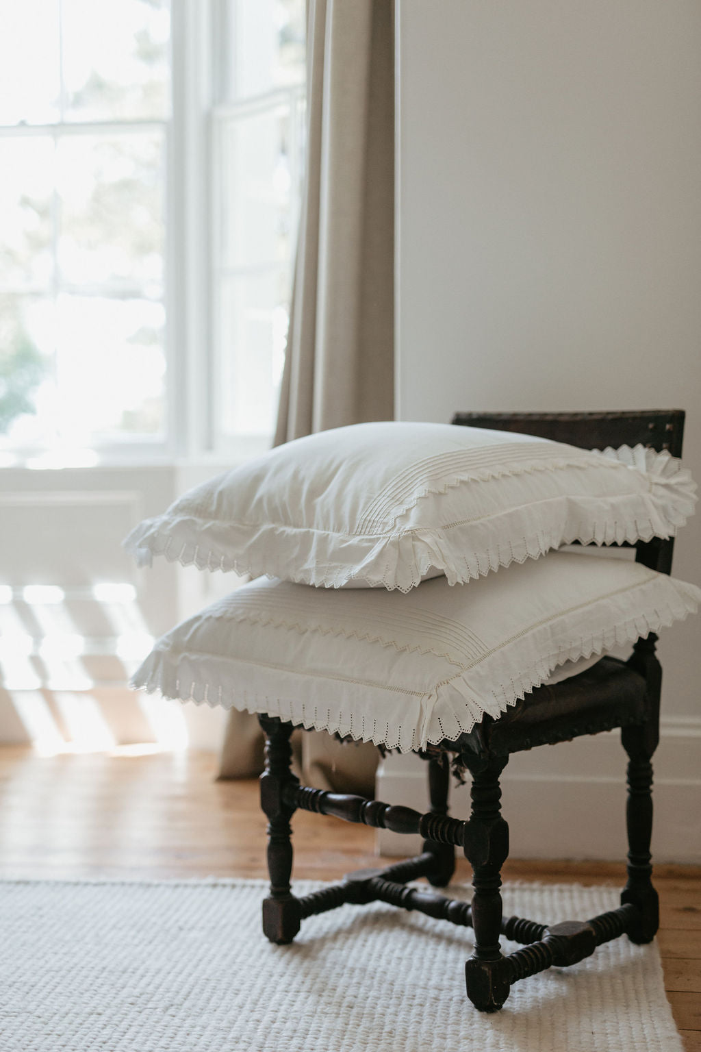 Pair of Broderie Anglaise European Cushion Covers