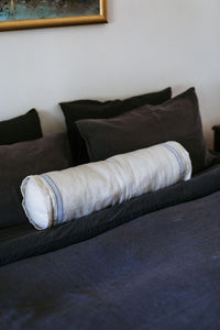 Dusty Blue Stripe Linen Bolster Cushion