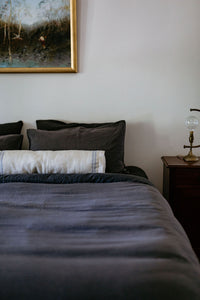 Dusty Blue Stripe Linen Bolster Cushion